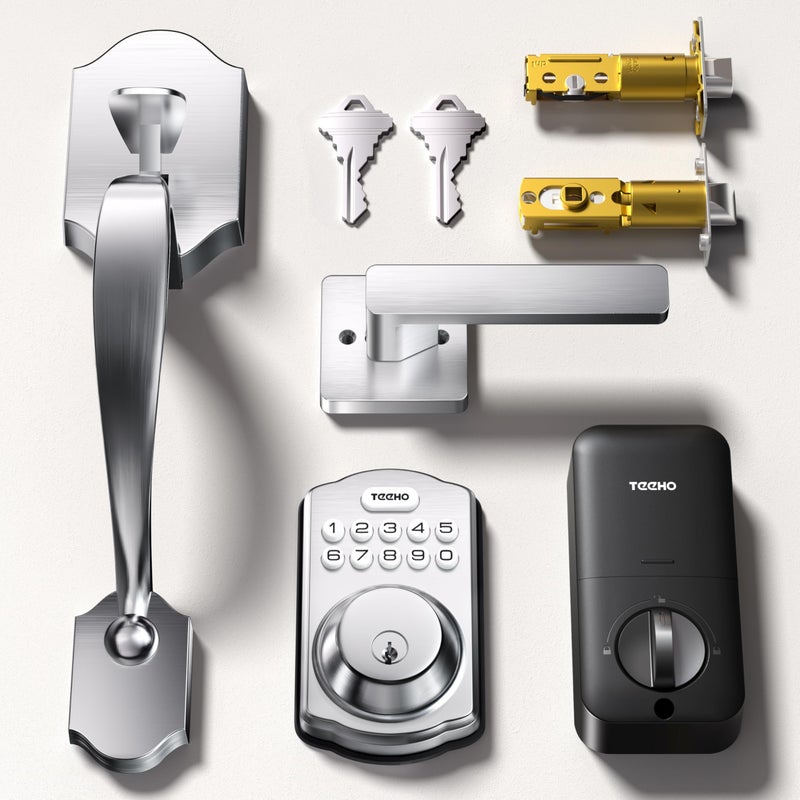 TEEHO Keyless Entry Door Lock Deadbolt with Handle Set  Electronic Digital Smart Locks Set for Front Door with 2 Keys  Easy to Install Keypad Deadbolt  Auto Lock - Satin Nickel - Image 1